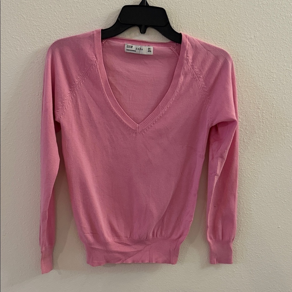 Zara Pink V-Neck Sweater for Women